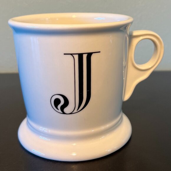 Anthropologie Letter J Monogram Initial Shaving Style Pedestal Base Mug Cup - Picture 1 of 12